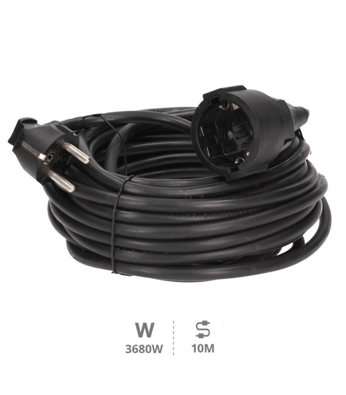 Prolongador Schuko (3x1.5mm) 2P+TT Negro 10 metros