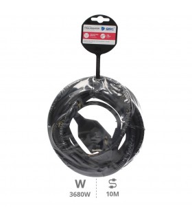 Prolongador Schuko (3x1.5mm) 2P+TT Negro 10 metros
