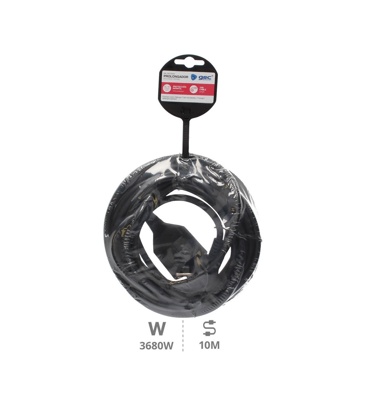 Prolongador Schuko (3x1.5mm) 2P+TT Negro 10 metros