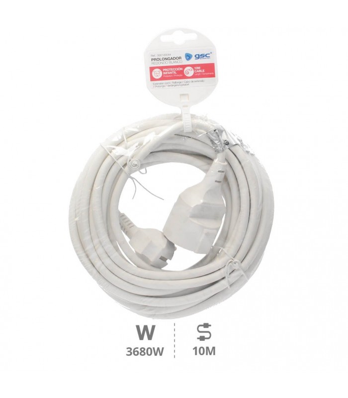 Prolongador Schuko (3x1.5mm) 2P+TT Blanco 10 metros