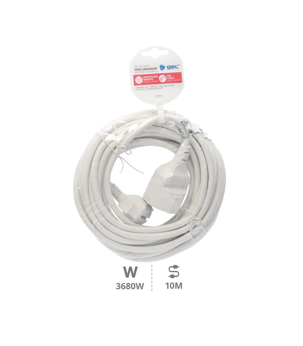 Prolongador Schuko (3x1.5mm) 2P+TT Blanco 10 metros