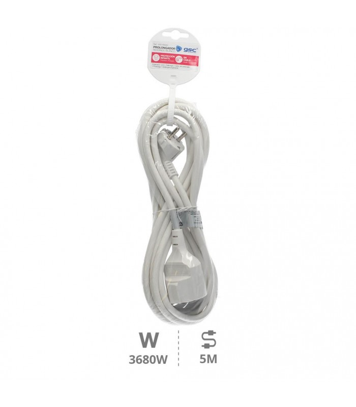 Prolongador Schuko (3x1.5mm) 2P+TT Blanco 5 metros