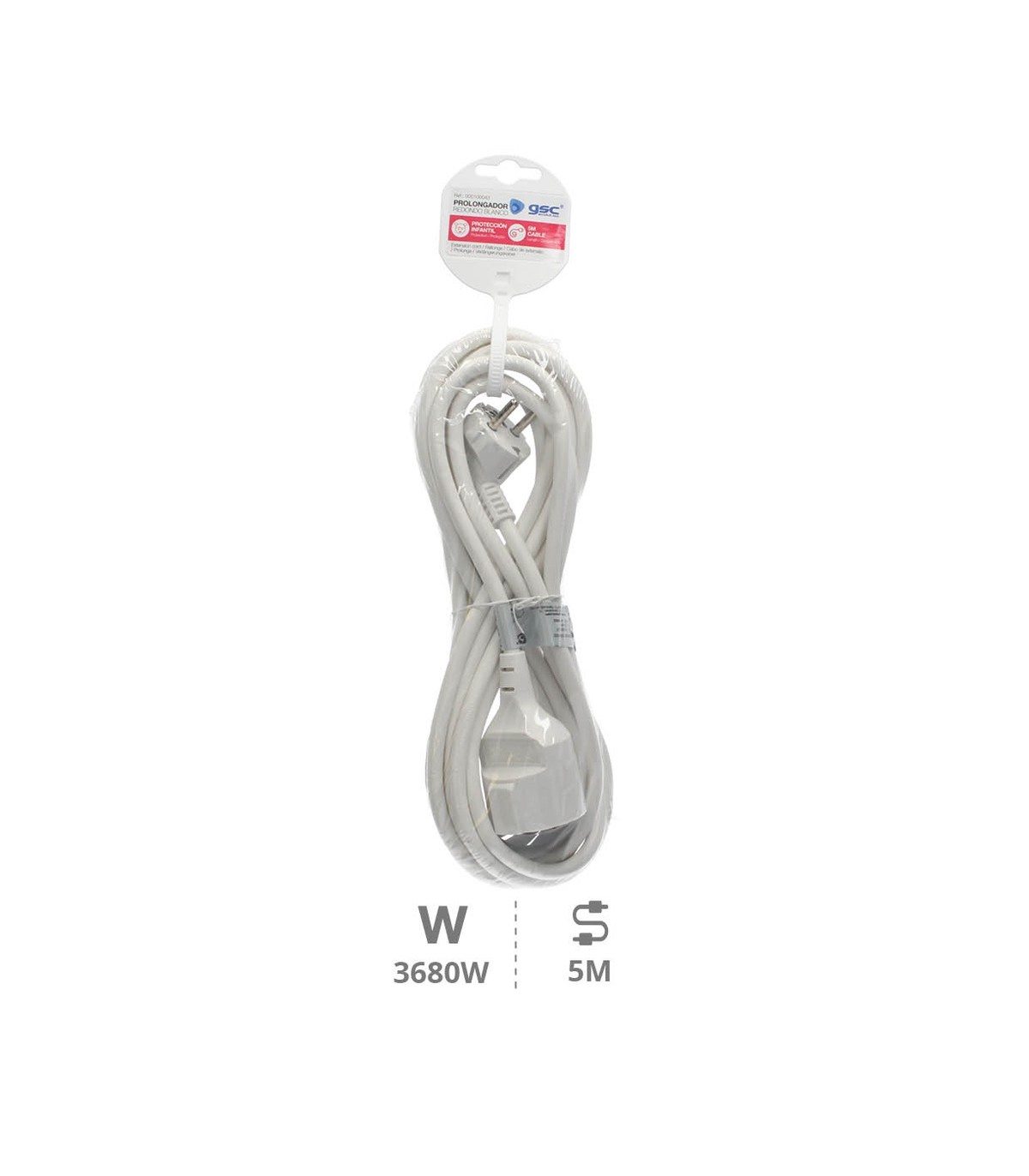 Prolongador Schuko (3x1.5mm) 2P+TT Blanco 5 metros