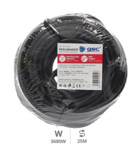 Prolongador Schuko (3x1.5mm) 2P+TT Negro 25 metros