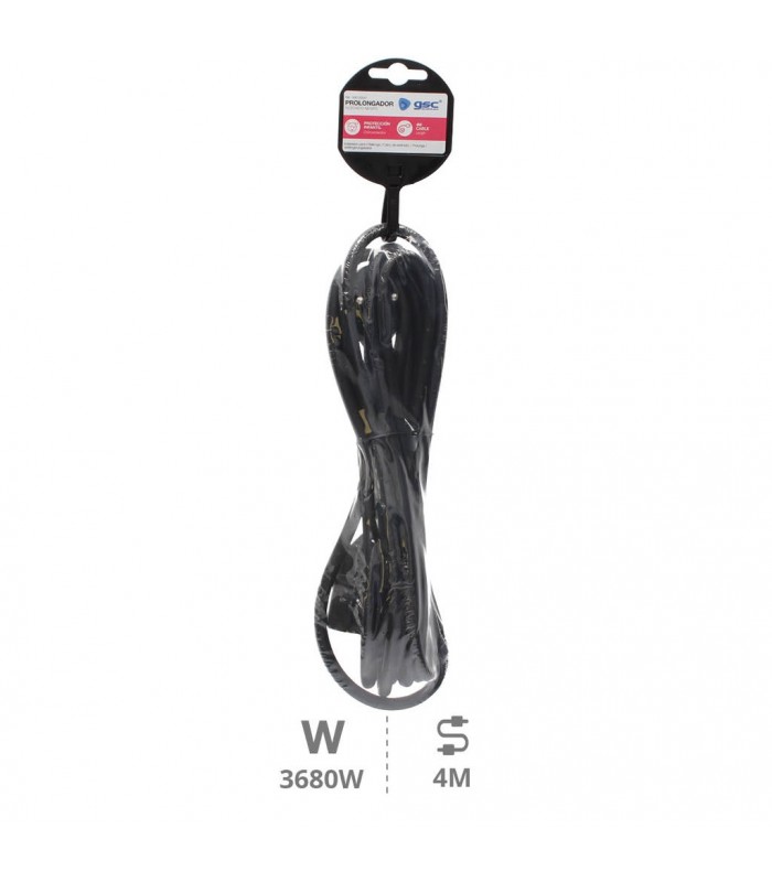 Prolongador Schuko (3x1.5mm) 2P+TT Negro 4 metros