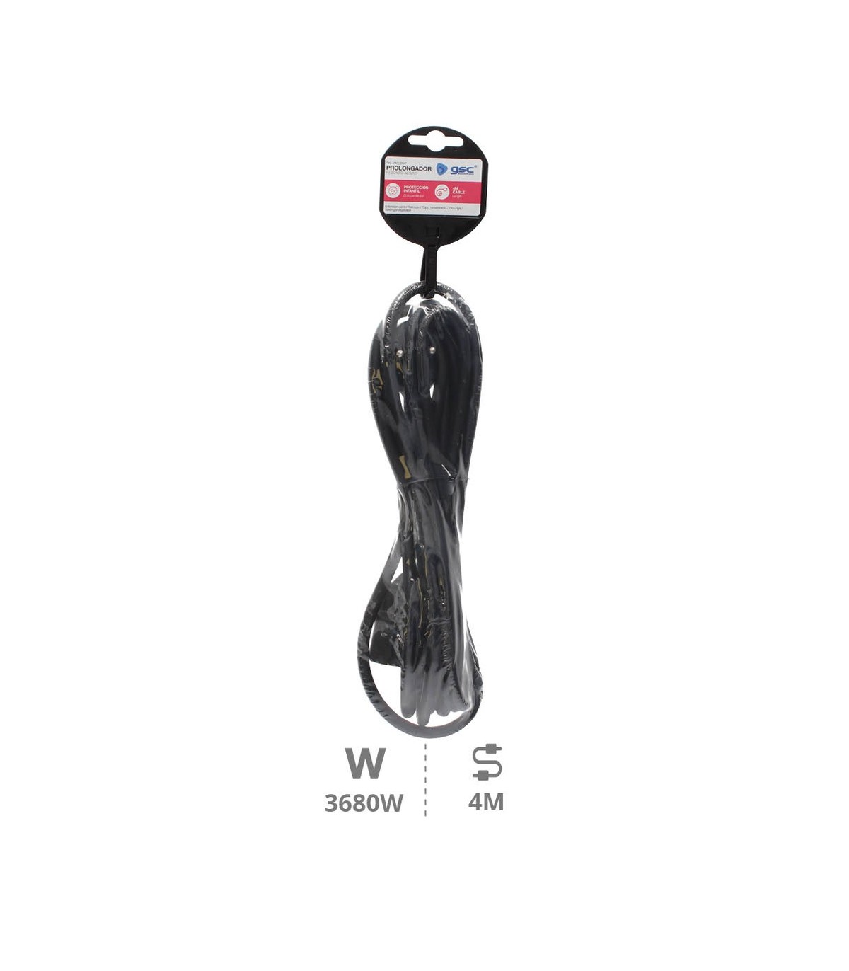 Prolongador Schuko (3x1.5mm) 2P+TT Negro 4 metros