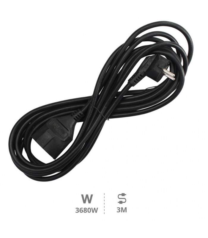 Prolongador Schuko (3x1.5mm) 2P+TT Negro 3 metros