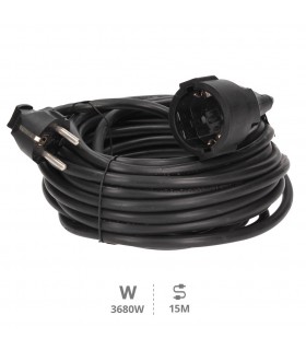 Prolongador Schuko (3x1.5mm) 2P+TT Negro 15 metros