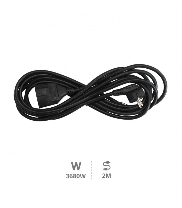 Prolongador Schuko (3x1.5mm) 2P+TT Negro 2 metros