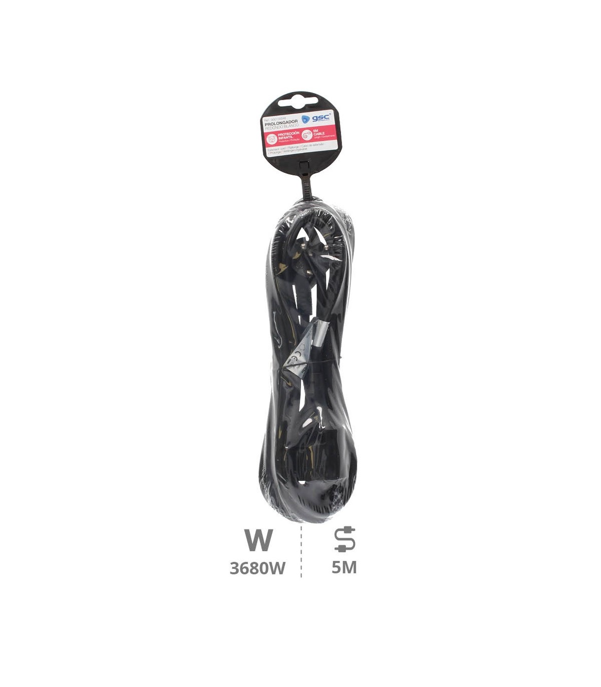 Prolongador Schuko (3x1.5mm) 2P+TT Negro 5 metros
