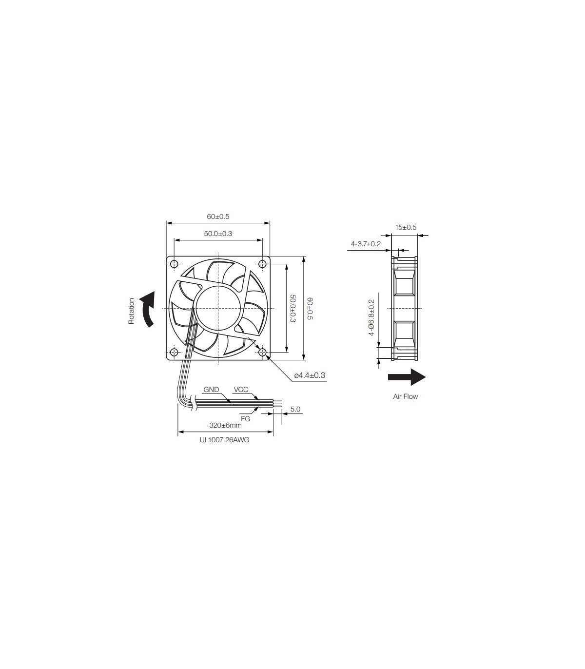 Ventilador 12Vcc 60X60X15mm Cojinete 3 Hilos