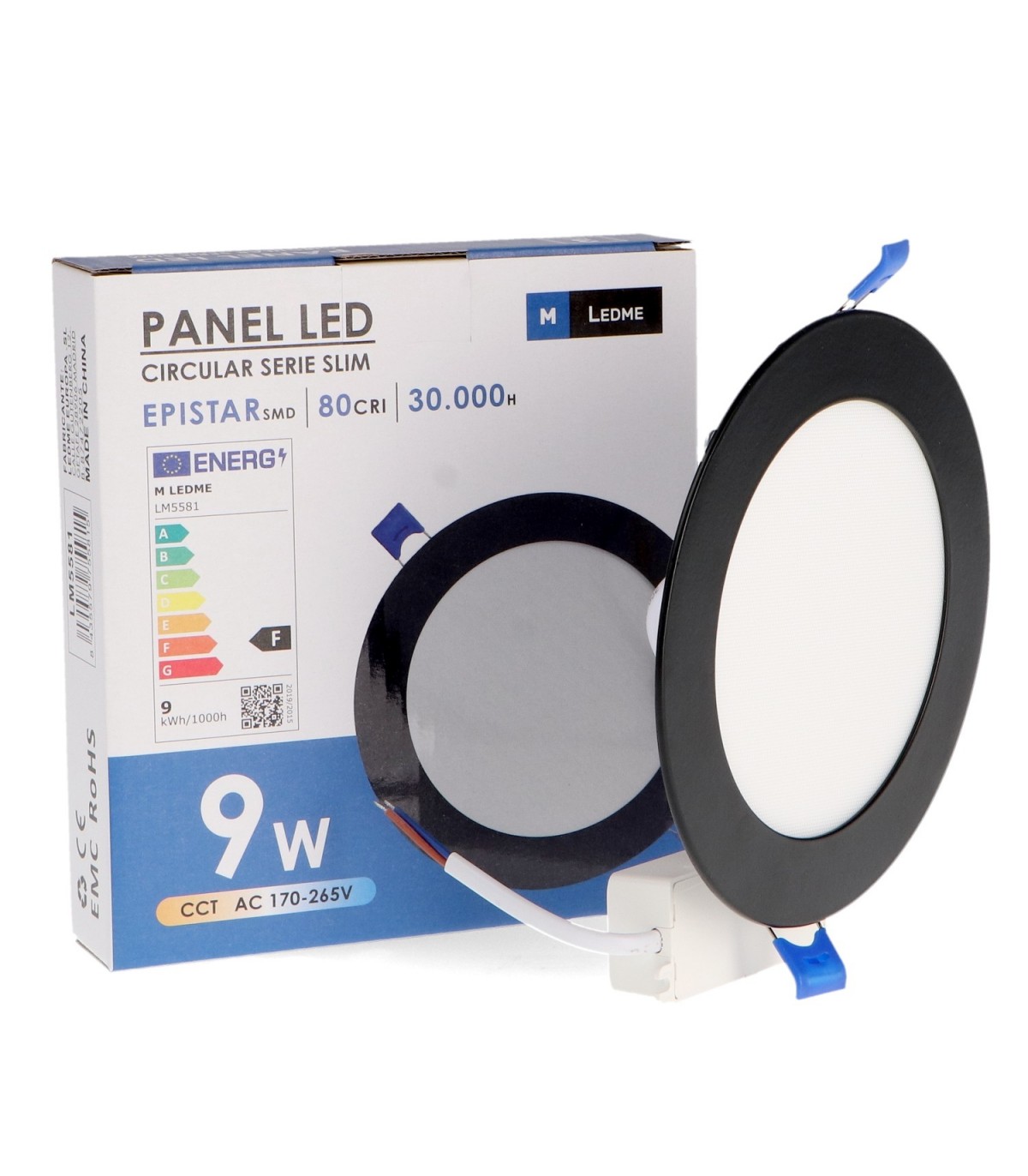 Downlight Led 9W 900Lm IP20 Redondo Negro CCT