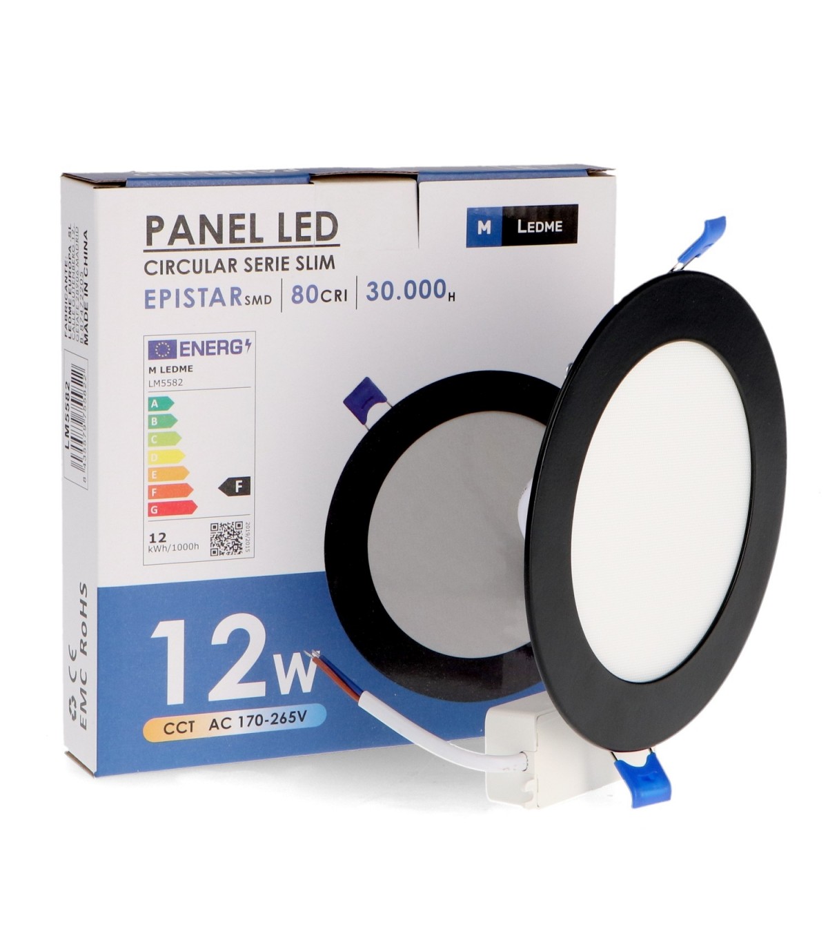 Downlight Led 12W 1200Lm IP20 Redondo Negro CCT