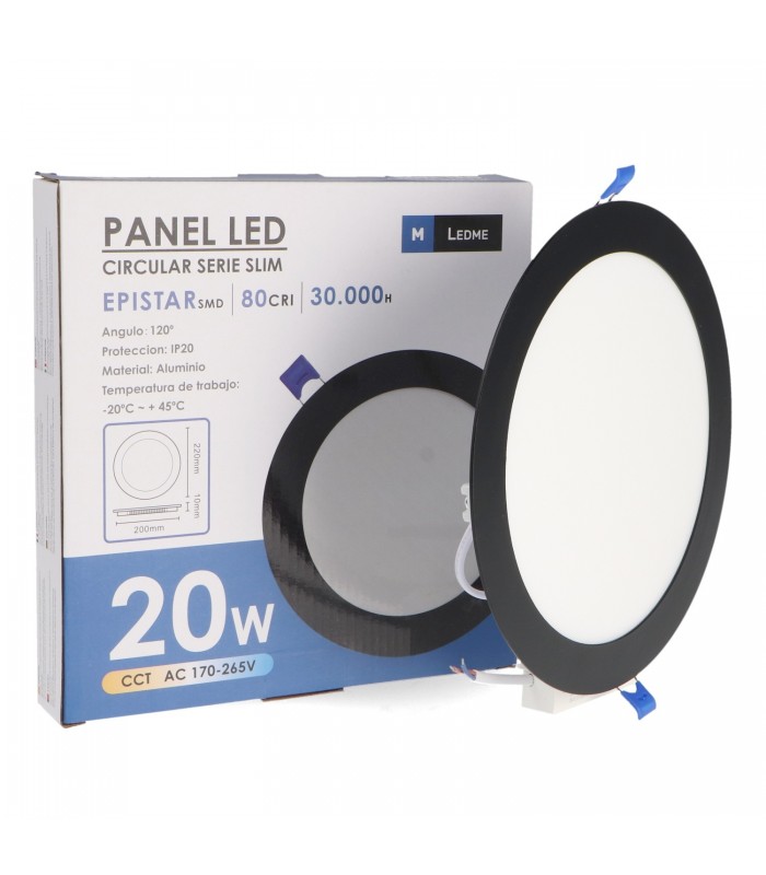 Downlight Led 20W 2000Lm IP20 Redondo Negro CCT