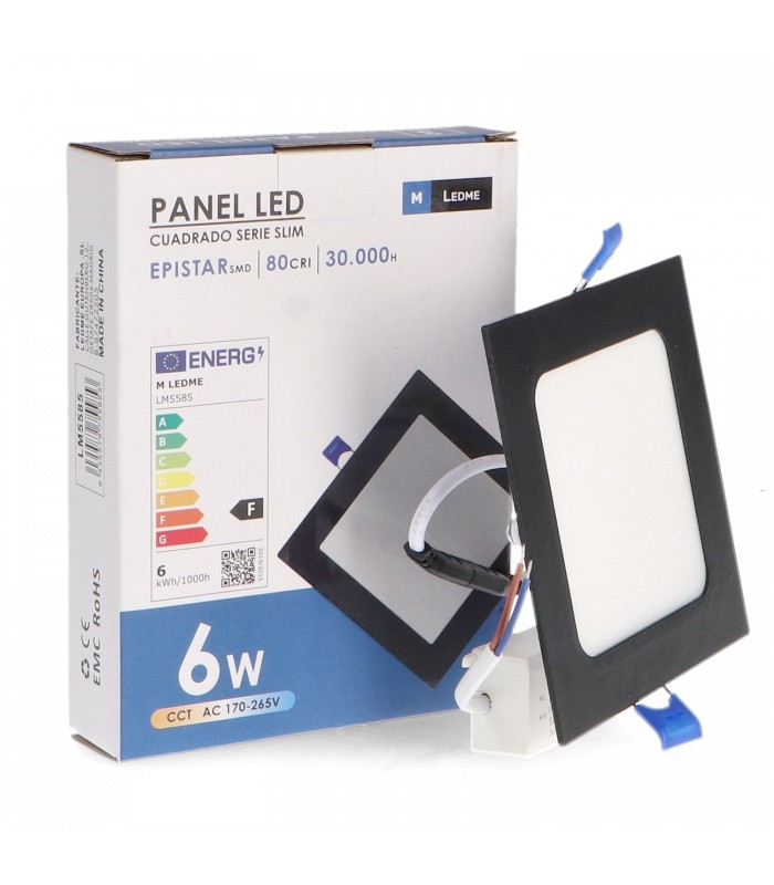 Downlight Led 6W 600Lm IP20 Cuadrado Negro CCT