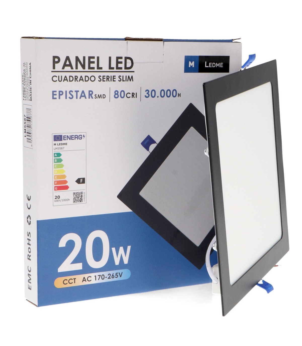 Downlight Led 20W 2000Lm IP20 Cuadrado Negro CCT
