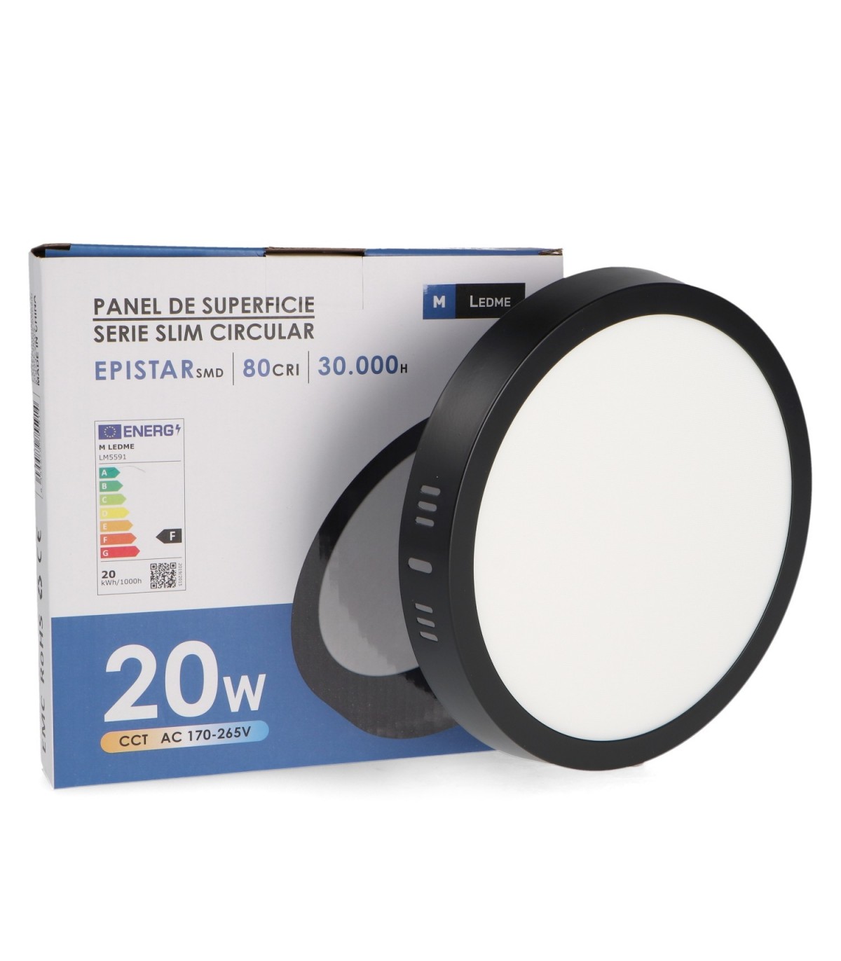 Plafón Superficie Led 20W 2000LM IP20 Redondo Negro CCT