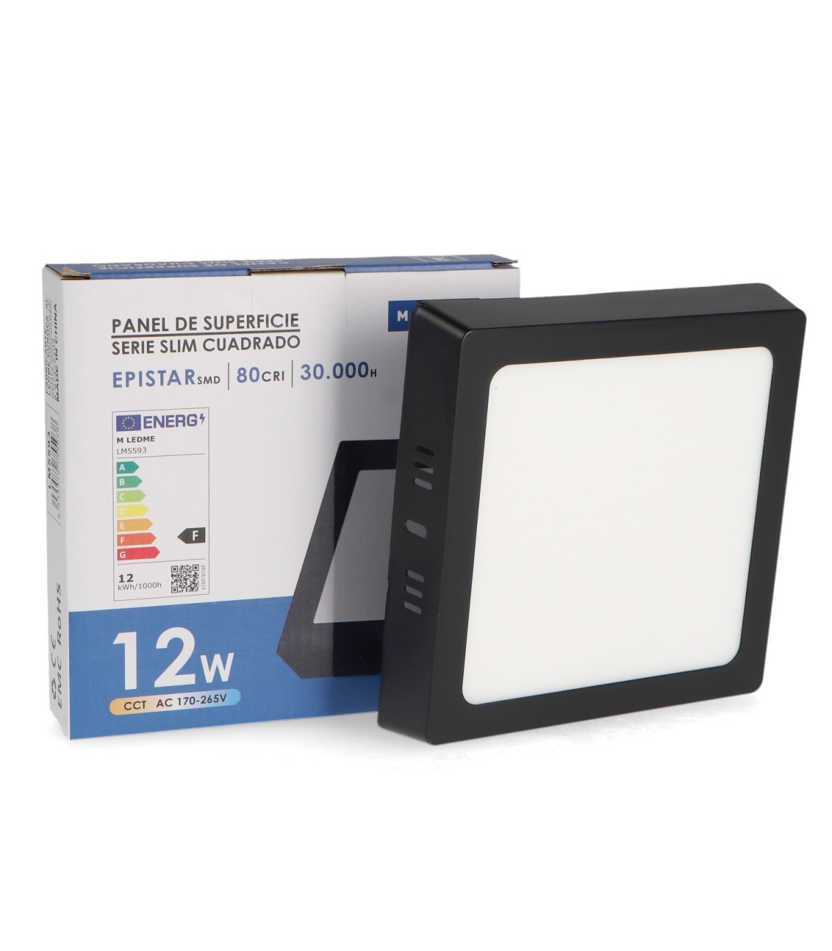 Plafón Superficie Led 12W 1200LM IP20 Cuadrado Negro CCT