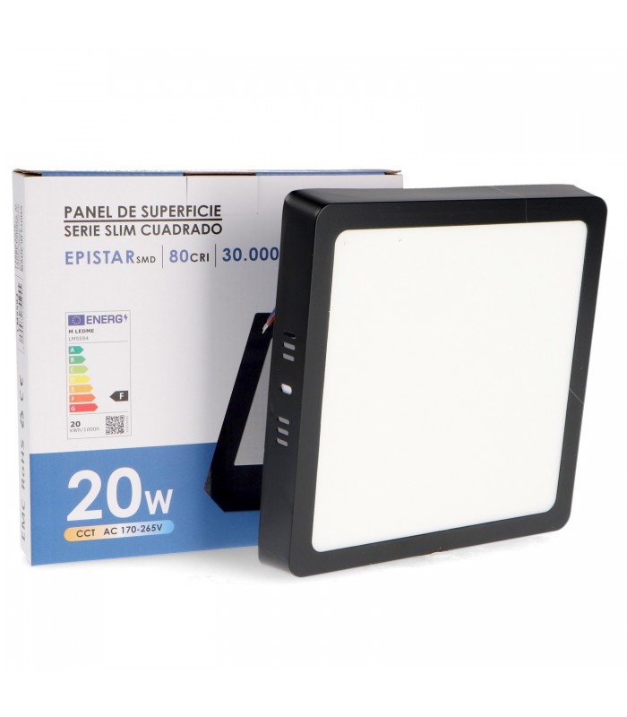 Plafón Superficie Led 20W 2000LM IP20 Cuadrado Negro CCT