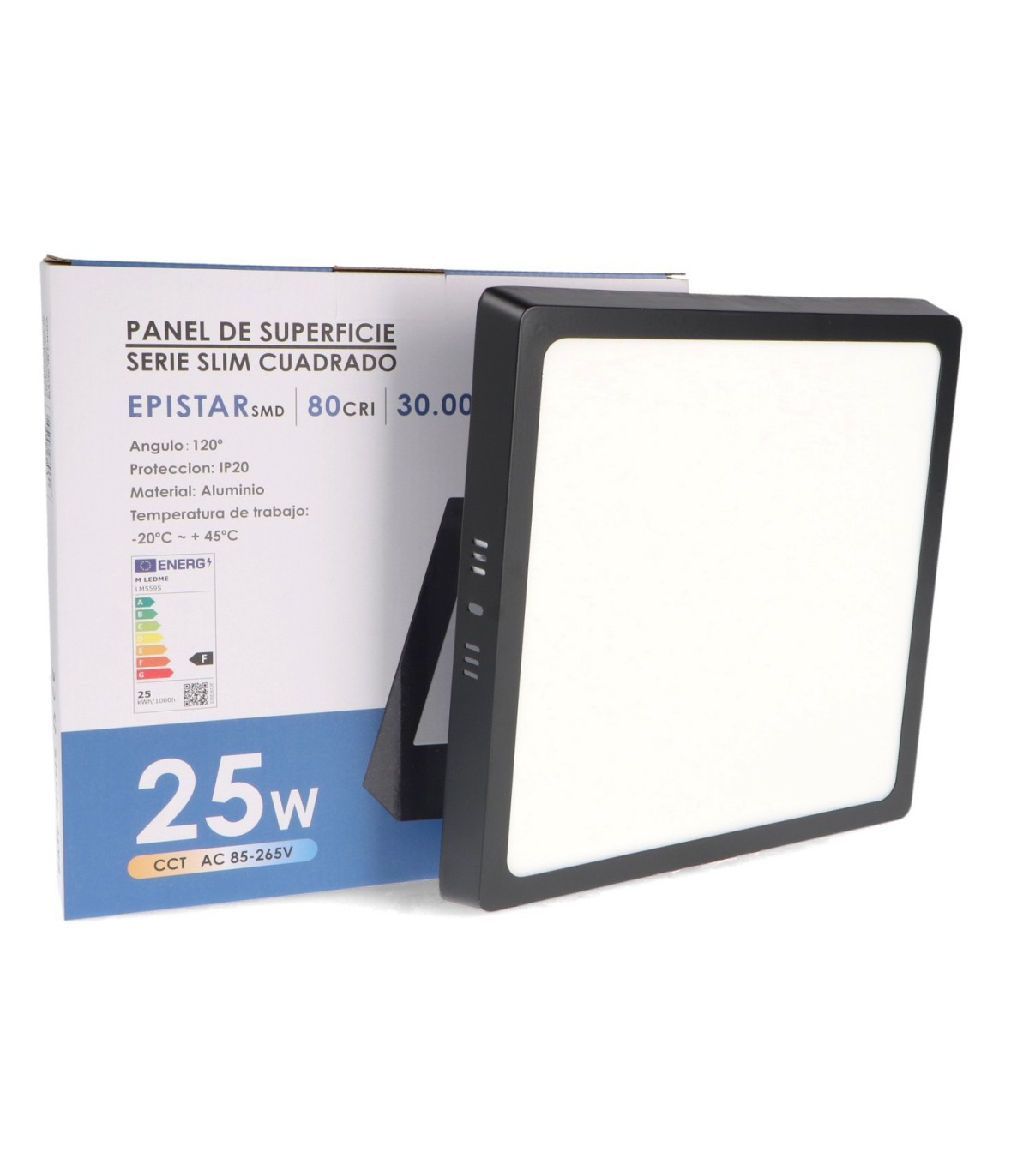 Plafón Superficie Led 25W 2500LM IP20 Cuadrado Negro CCT
