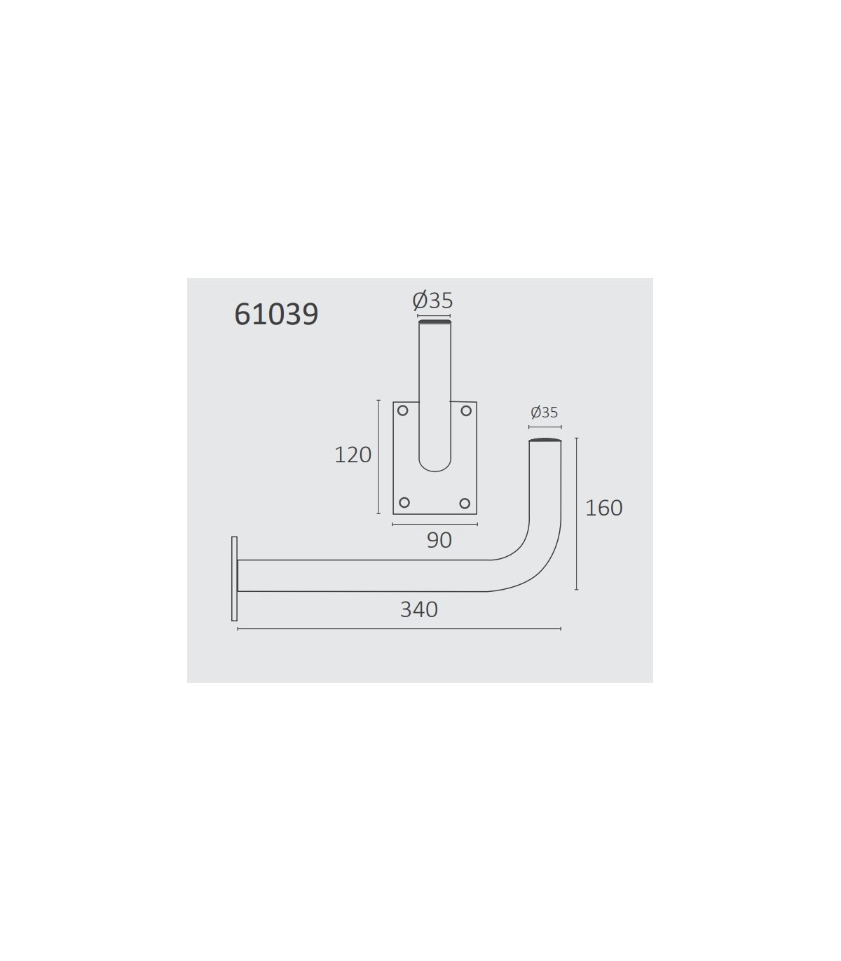 Soporte Pared Tipo L (340x160mm) D35mm