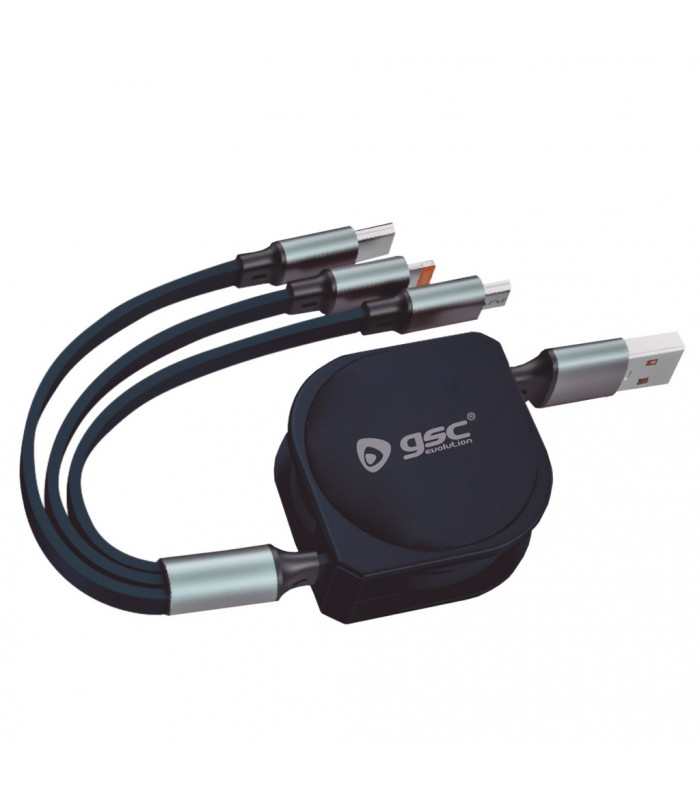 Cable cargador retáctil 3 en 1 (USB Tipo C, conector Lightning y Micro USB Tipo C)