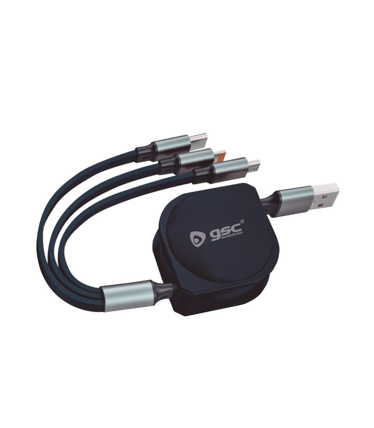Cable cargador retáctil 3 en 1 (USB Tipo C, conector Lightning y Micro USB Tipo C)
