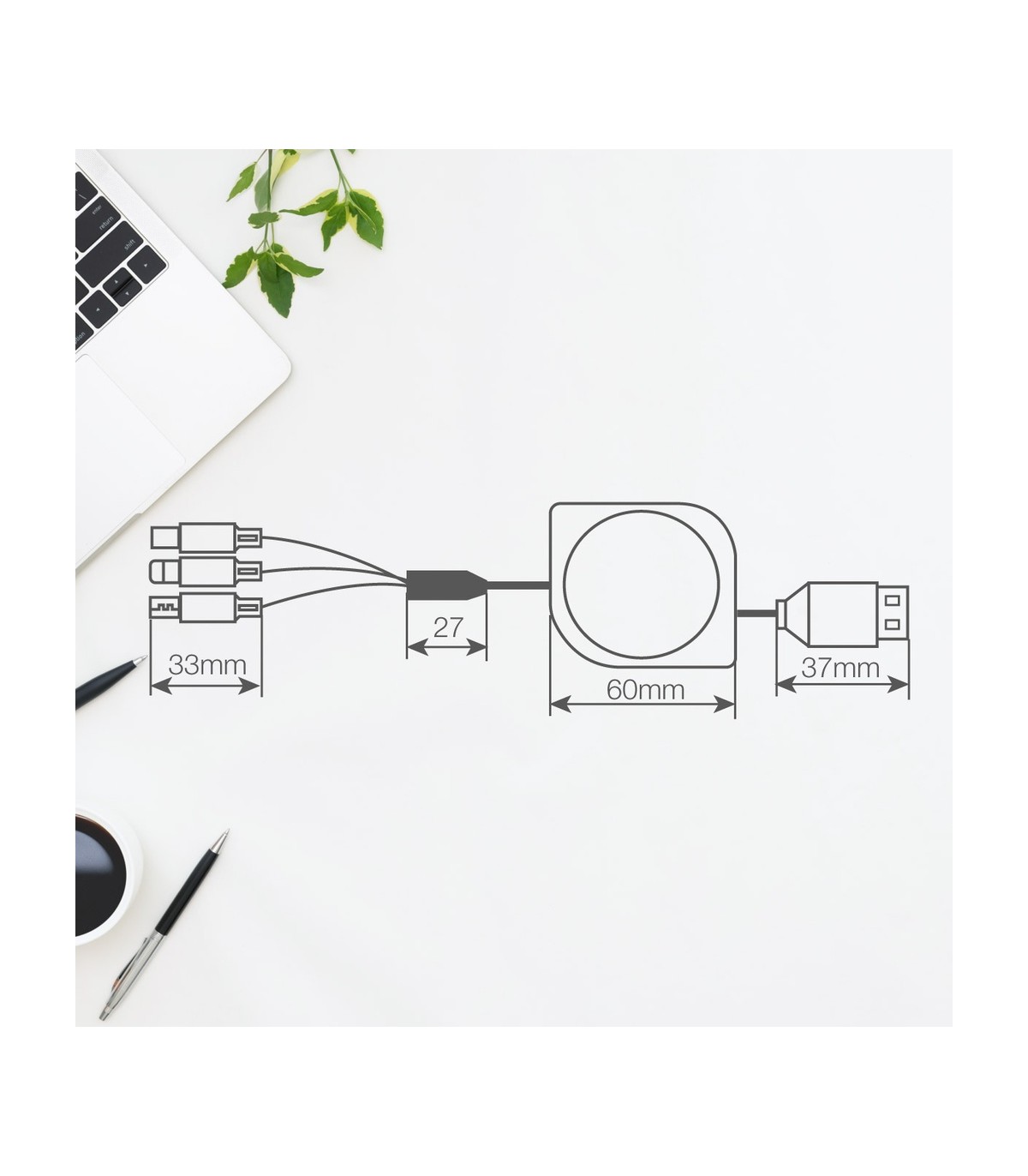 Cable cargador retáctil 3 en 1 (USB Tipo C, conector Lightning y Micro USB Tipo C)