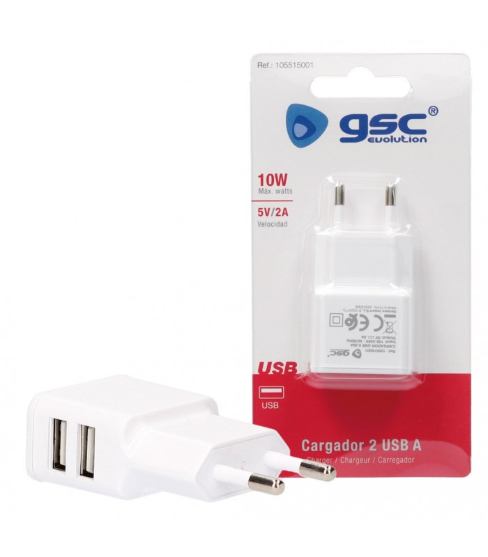 Cargador 230V A 2 USB Tipo A 5V/2A 10W