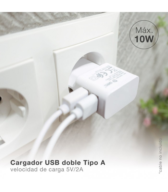 Cargador 230V A 2 USB Tipo A 5V/2A 10W