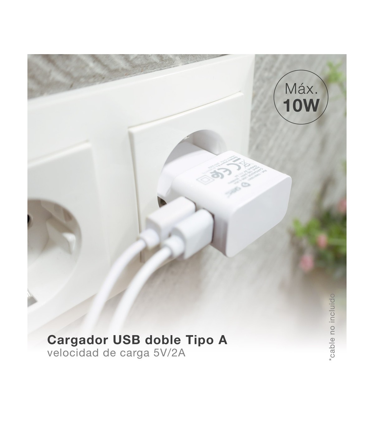 Cargador 230V A 2 USB Tipo A 5V/2A 10W