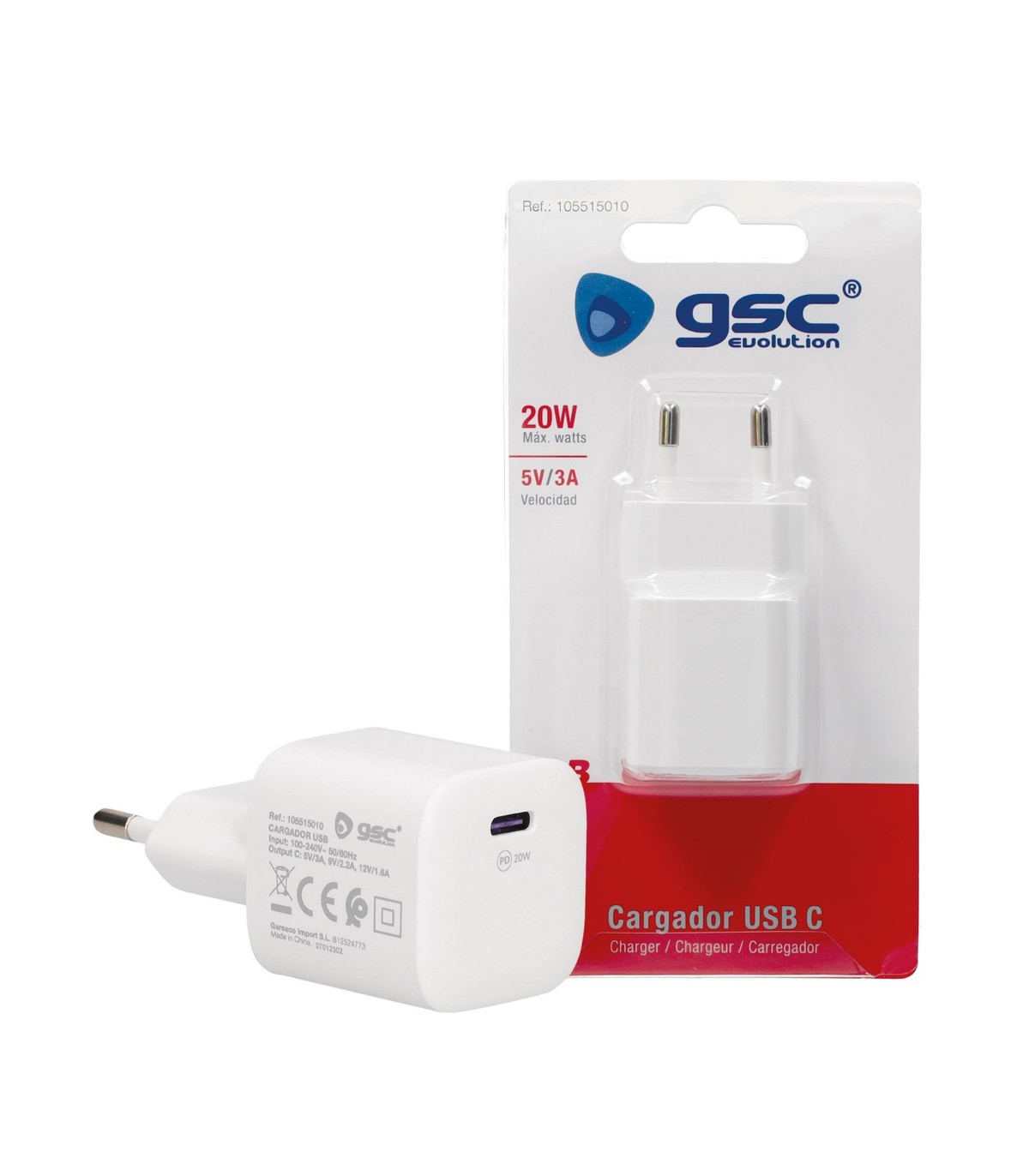 Cargador 230V A USB Tipo C 5V/3A 20W