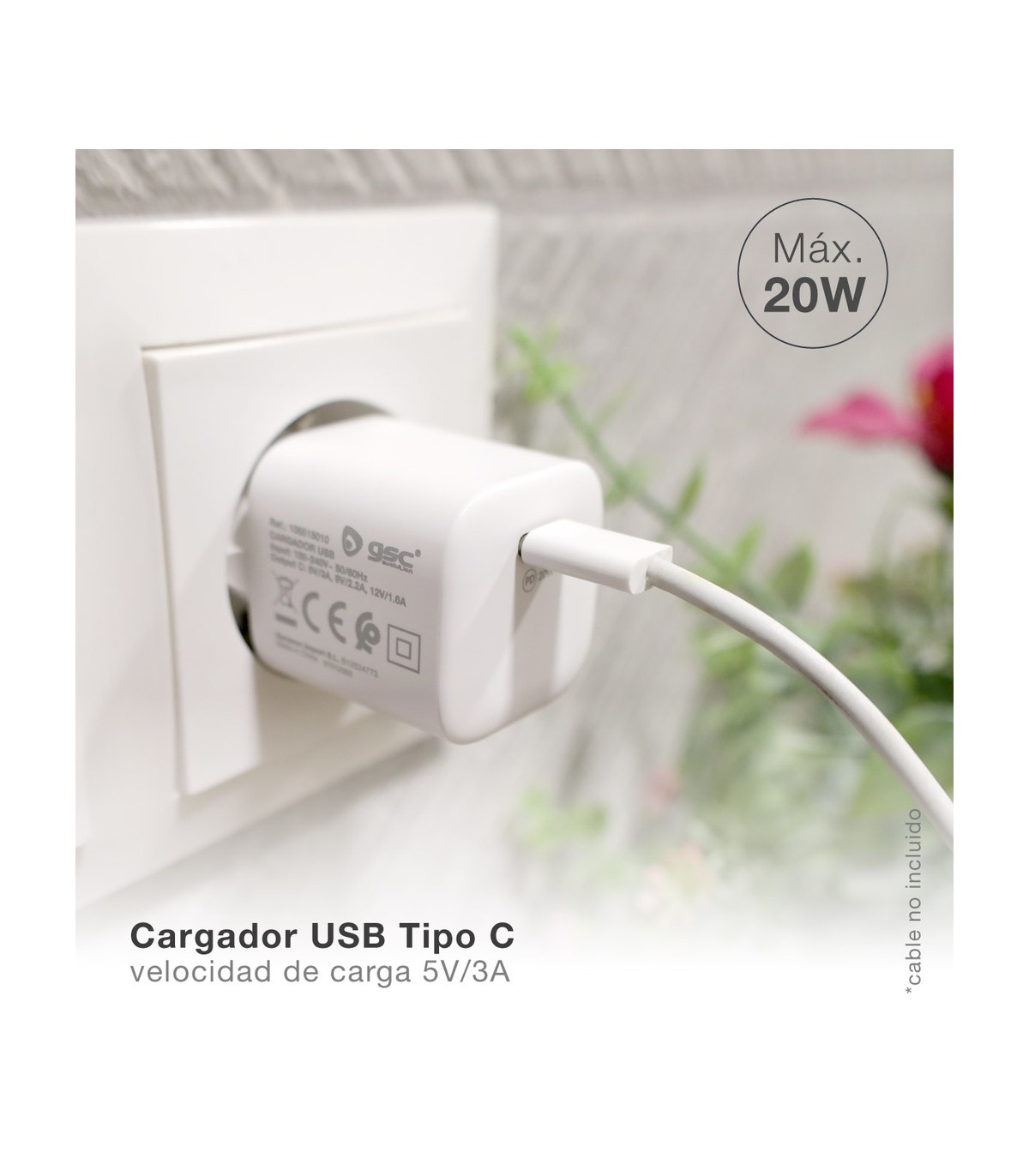 Cargador 230V A USB Tipo C 5V/3A 20W