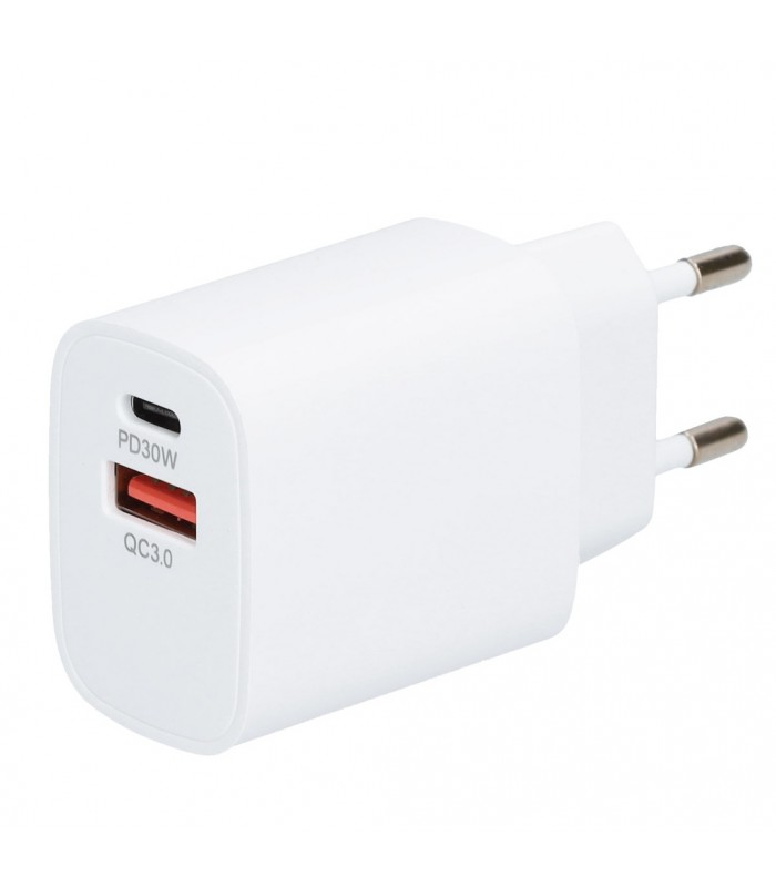 Cargador 230V A GaN USB Tipo C + A 5V/3A 30W