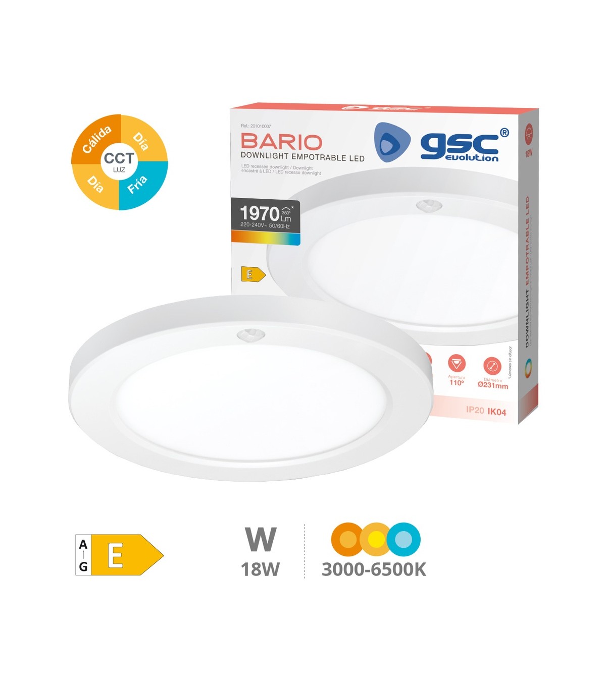 Downlight Led BARIO Con Sensor 18W 1970LM IP20 CCT