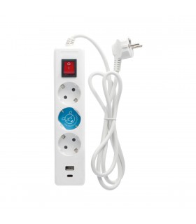 Base Múltiple 3 Tomas + USB-A + USB-C + Interruptor (3x1.5mm) 1.4m