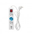 Base Múltiple 3 Tomas + USB-A + USB-C + Interruptor (3x1.5mm) 1.4m