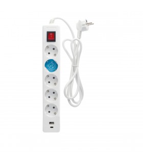 Base Múltiple 5 Tomas + USB-A + USB-C + Interruptor (3x1.5mm) 1.4m