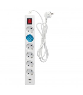 Base Múltiple 6 Tomas + USB-A + USB-C + Interruptor (3x1.5mm) 1.4m