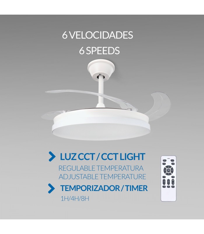 Ventilador WHITE HOOM DC 40W 2448Lm 4 Aspas CCT