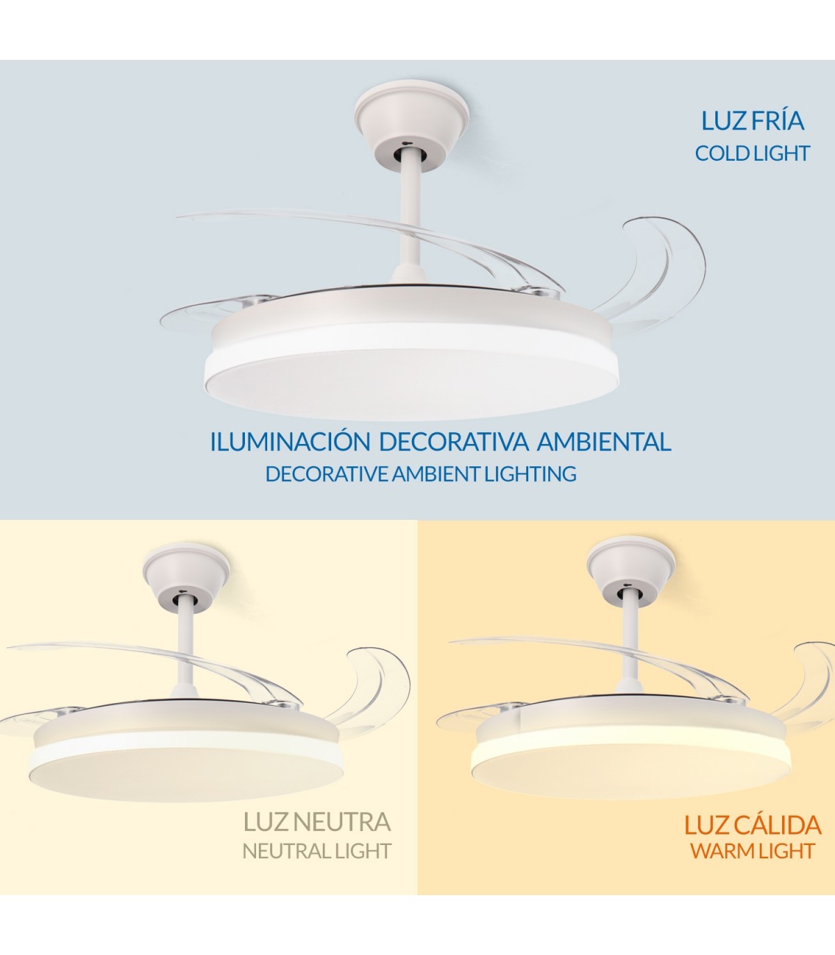 Ventilador WHITE HOOM DC 40W 2448Lm 4 Aspas CCT