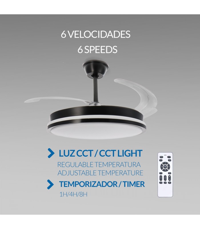 Ventilador BLACK COUNT DC 40W 2448Lm 4 Aspas CCT