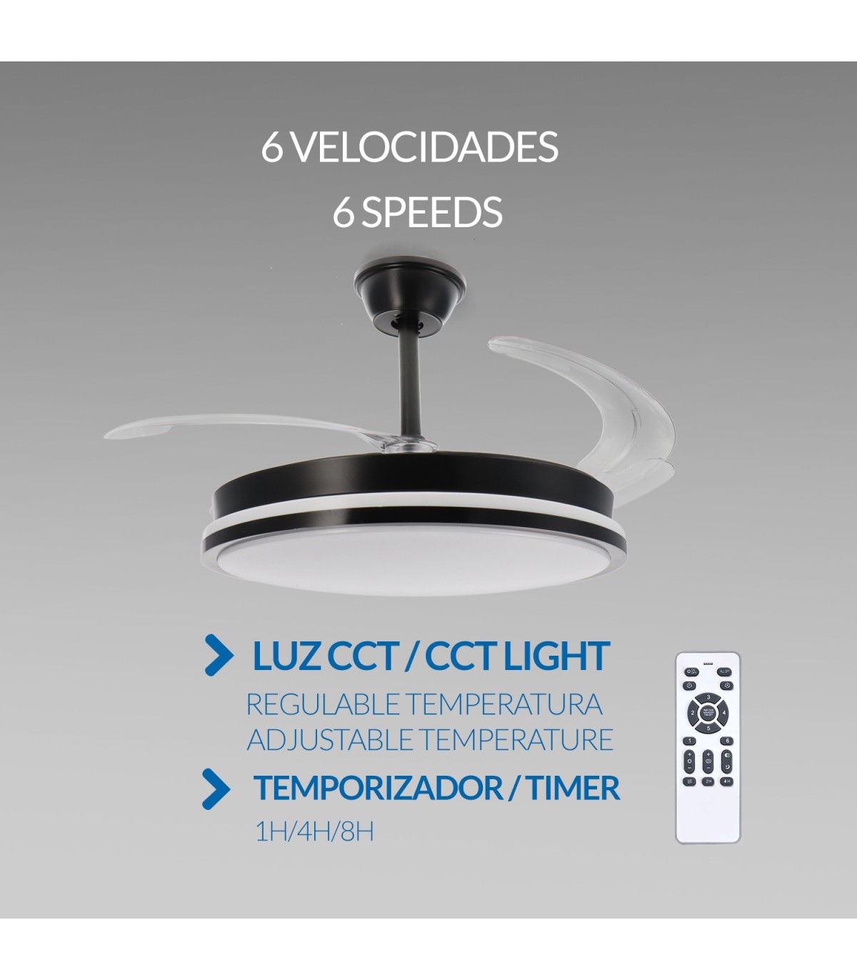 Ventilador BLACK COUNT DC 40W 2448Lm 4 Aspas CCT