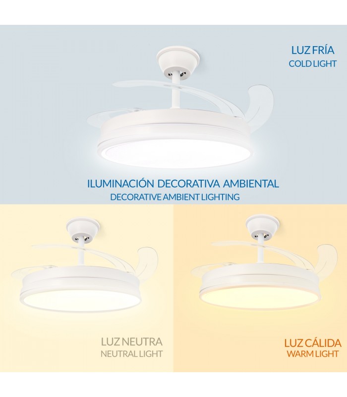 Ventilador WHITE OLGA DC 36W 4138Lm 4 Aspas CCT