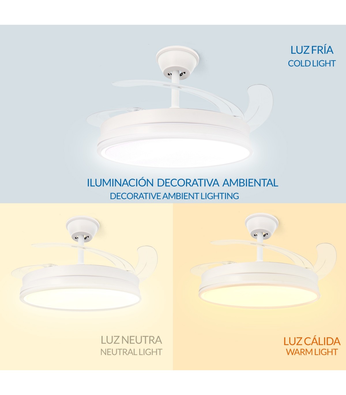 Ventilador WHITE OLGA DC 36W 4138Lm 4 Aspas CCT