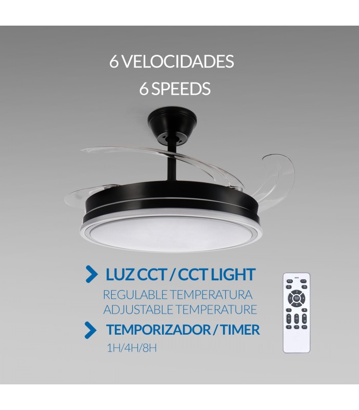 Ventilador BLACK OLGA DC 36W 4138Lm 4 Aspas CCT