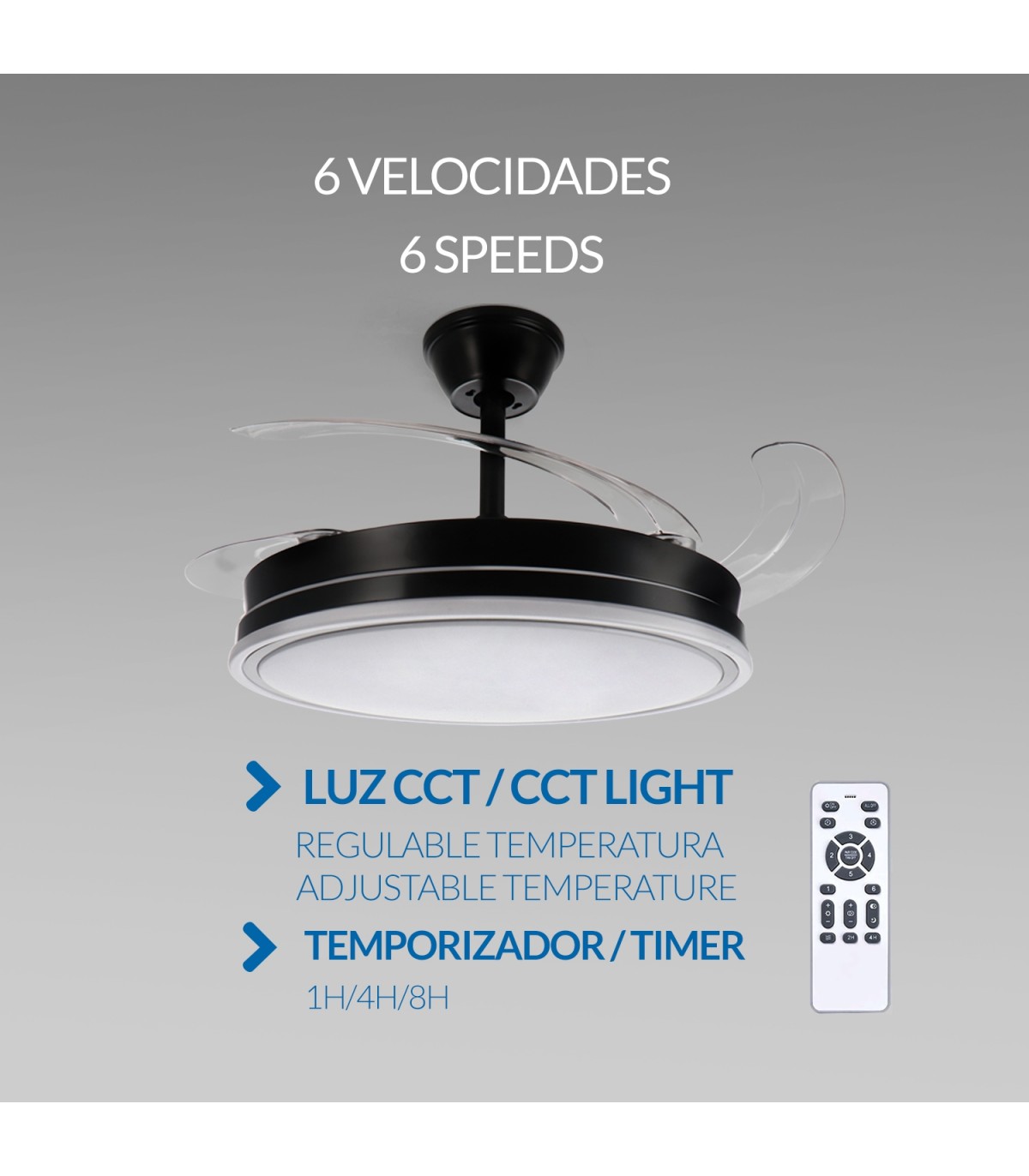 Ventilador BLACK OLGA DC 36W 4138Lm 4 Aspas CCT