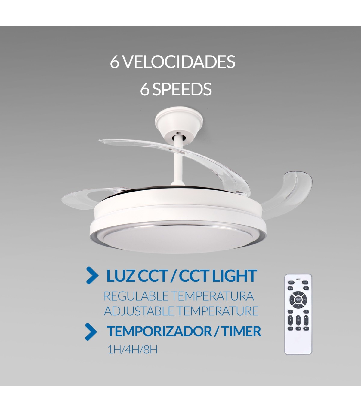 Ventilador WHITE HOOD DC 40W 2448Lm 4 Aspas CCT