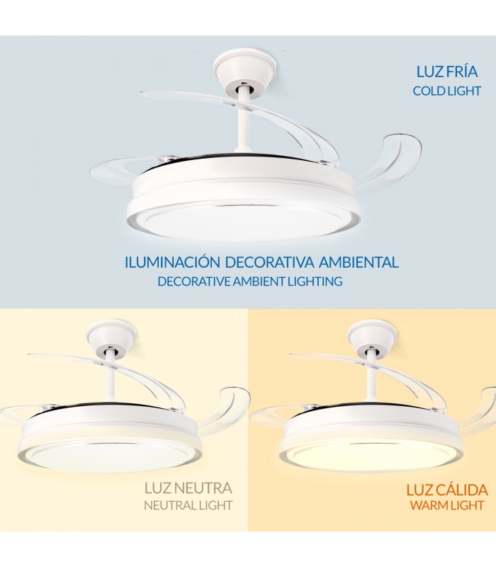 Ventilador WHITE HOOD DC 40W 2448Lm 4 Aspas CCT