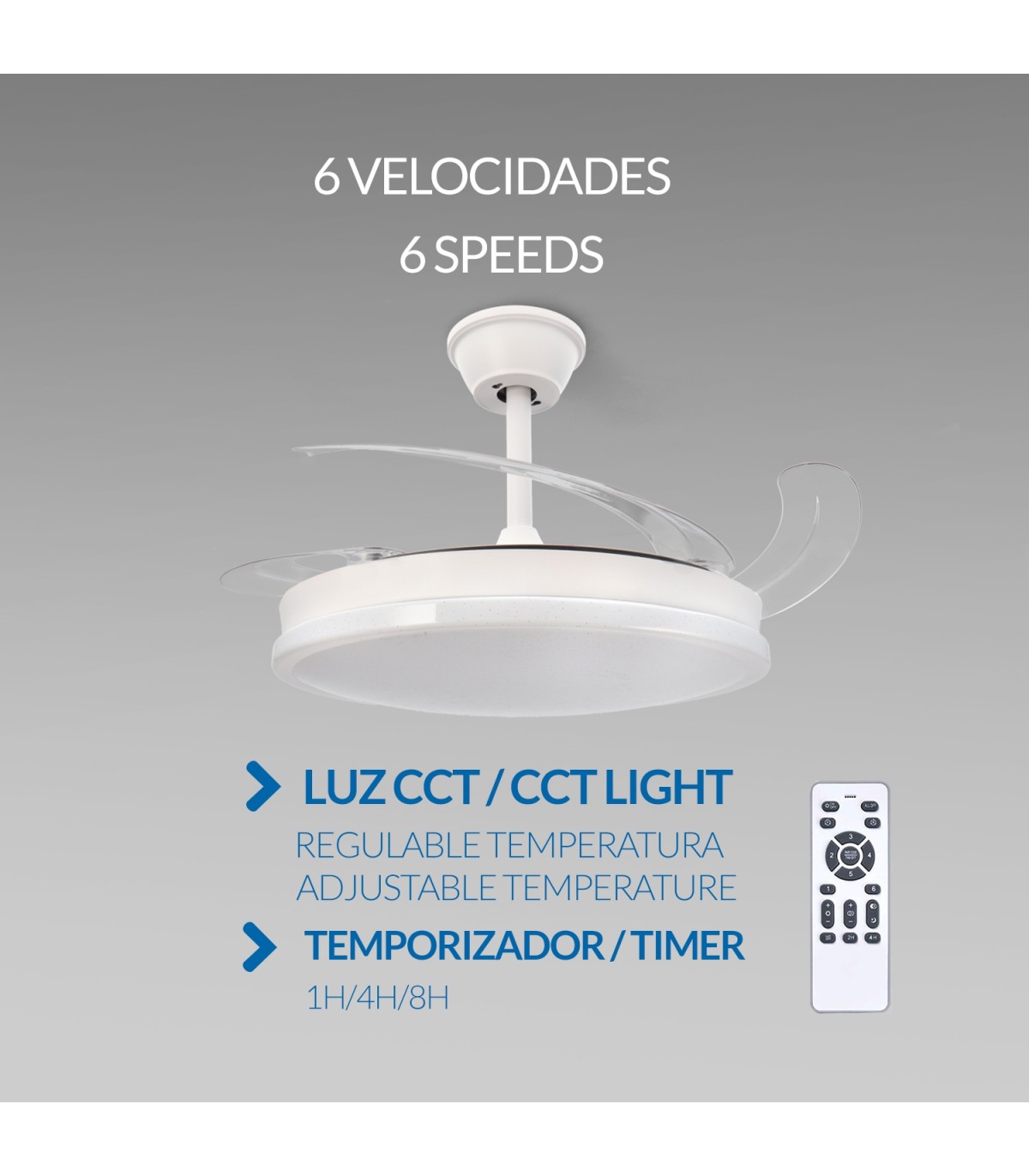 Ventilador WHITE OTAH STAR DC 40W 2448Lm 4 Aspas CCT